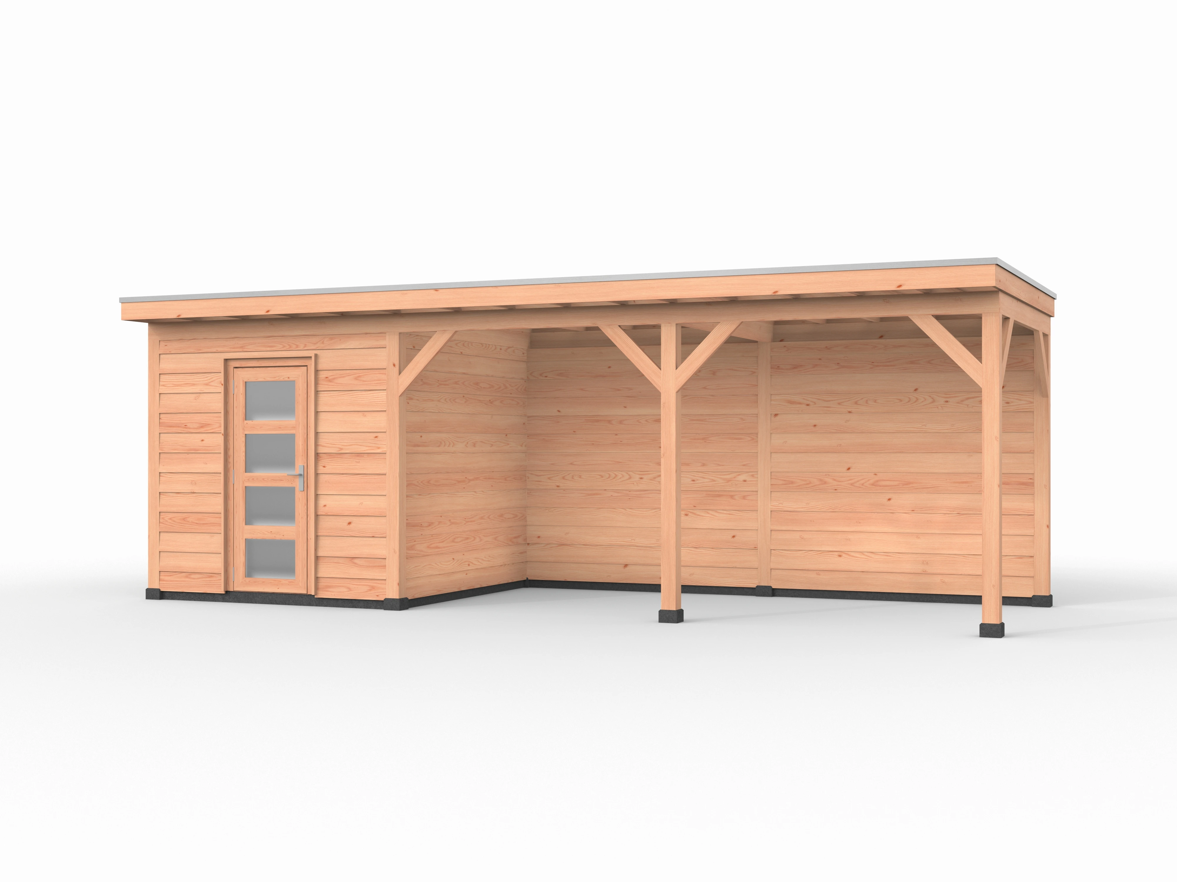 Douglas overkapping, 750 x 250, met schuur en achterwand, Westwood Comfort - Afbeelding 1